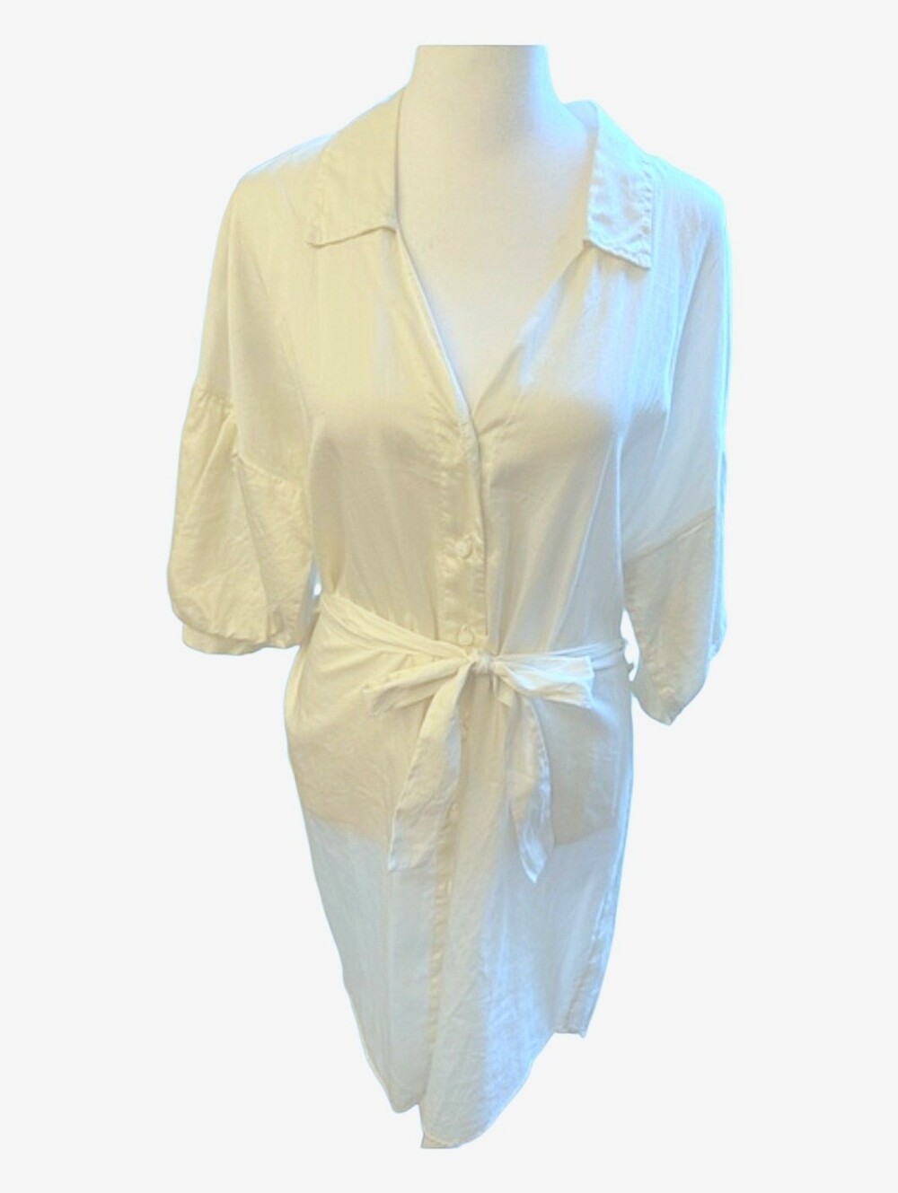 Stark X NWT "Jane" Crisp White Cotton Shirt Dress Belted Long Slv Approx S12-14